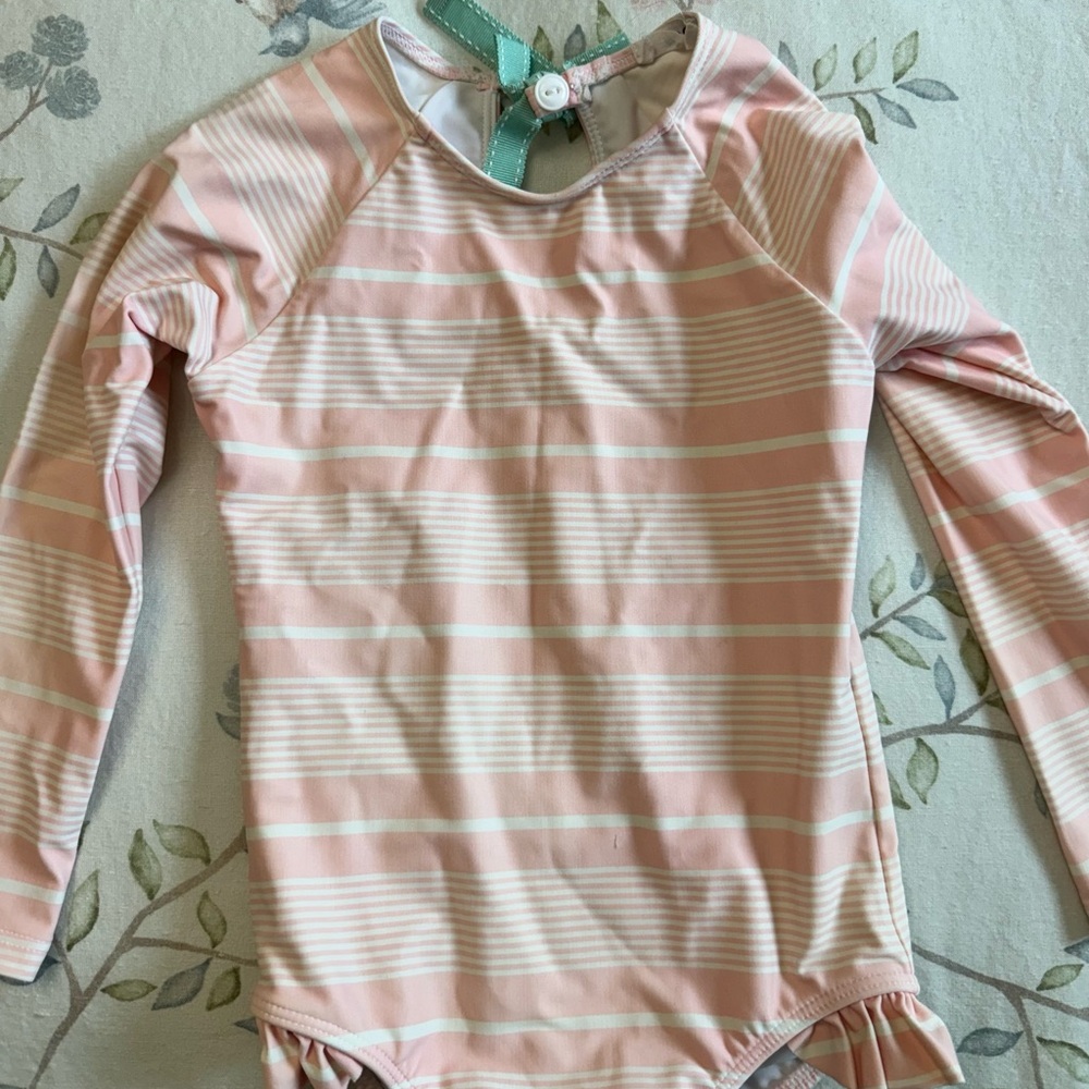 Kids Long-Sleeve Pink Stripe Swim Rashguard
